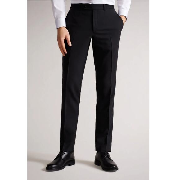 TED BAKER LONDON Men's Black Jay CT 100% Wool Flat Front Dress Pants Size 35 S - Picture 1 of 6